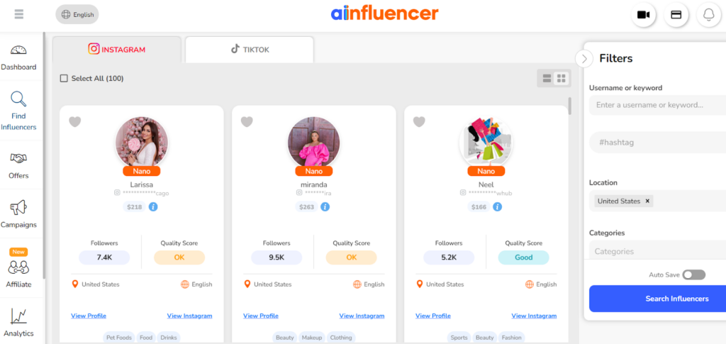 Ainfluencer influencer discovery
