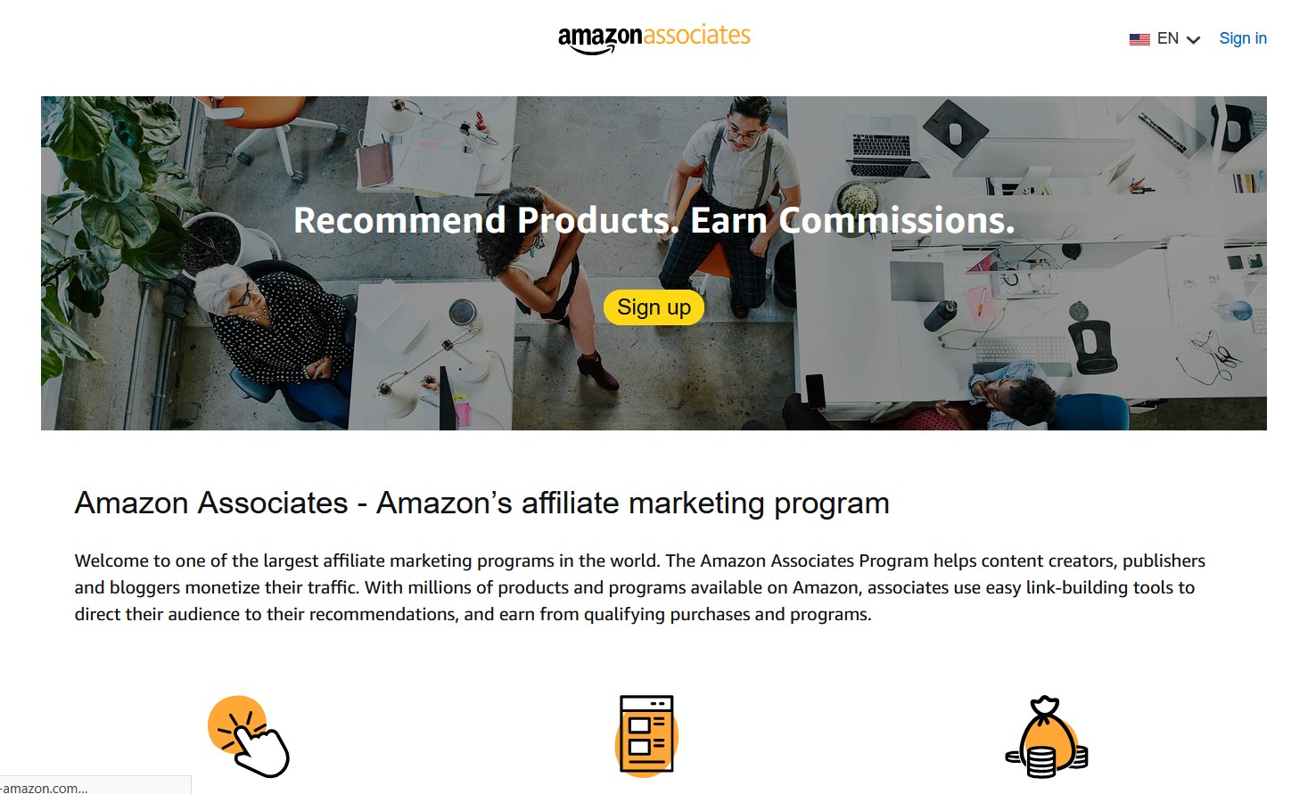 Amazon Associates affiliate program dashboard and sign-up page