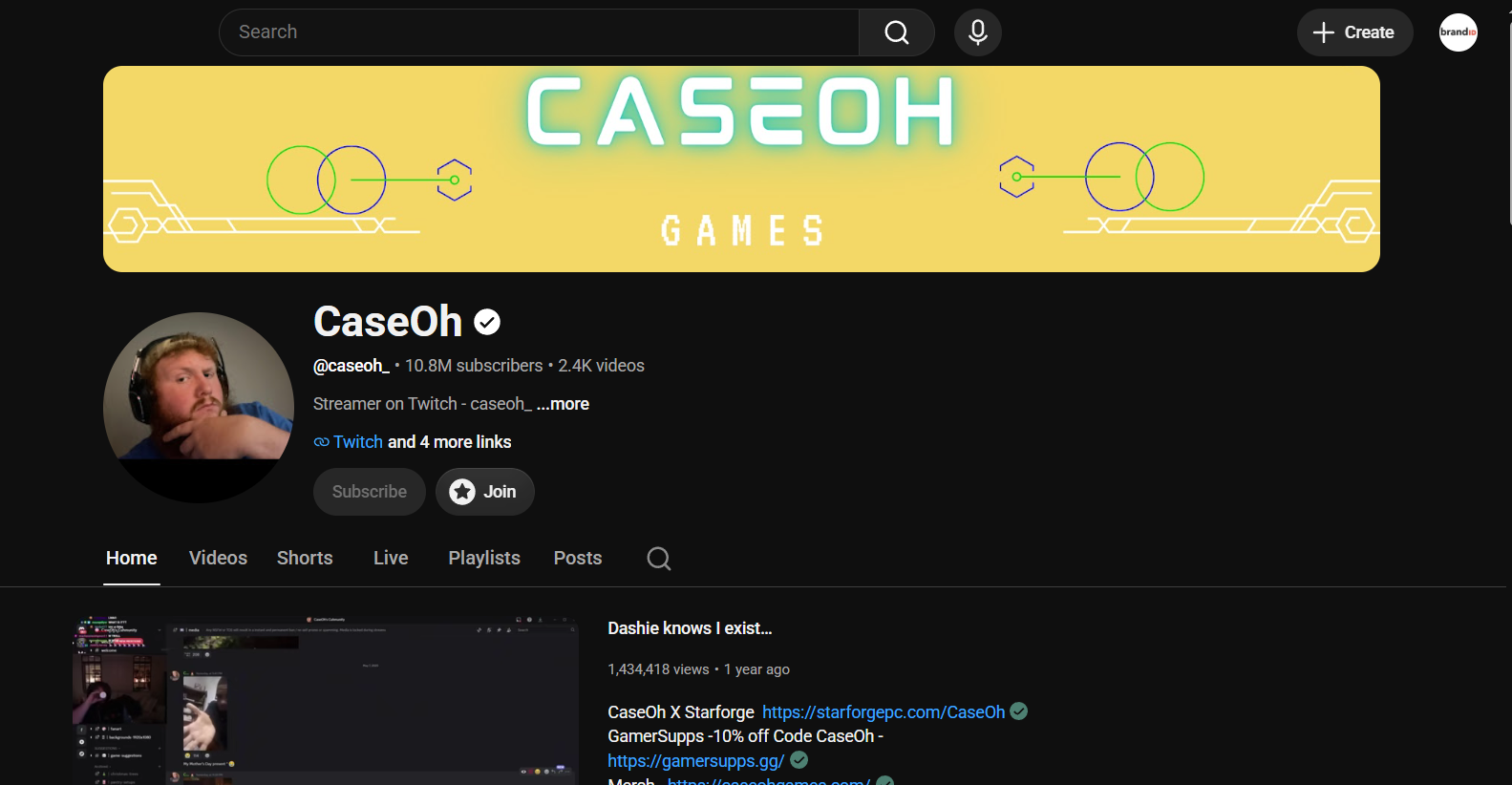 CaseOh YouTube channel, where edited highlights from his Twitch streams are uploaded