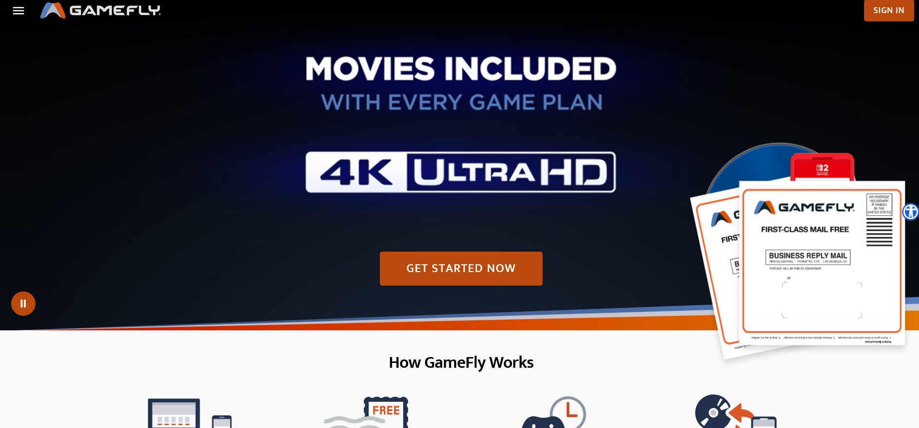 GameFly affiliate program page showing its video game rental subscription service