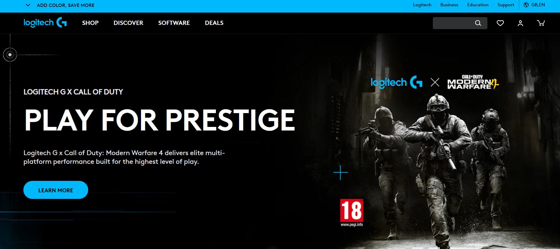 Logitech G affiliate program page showing gaming mice, keyboards, and headsets
