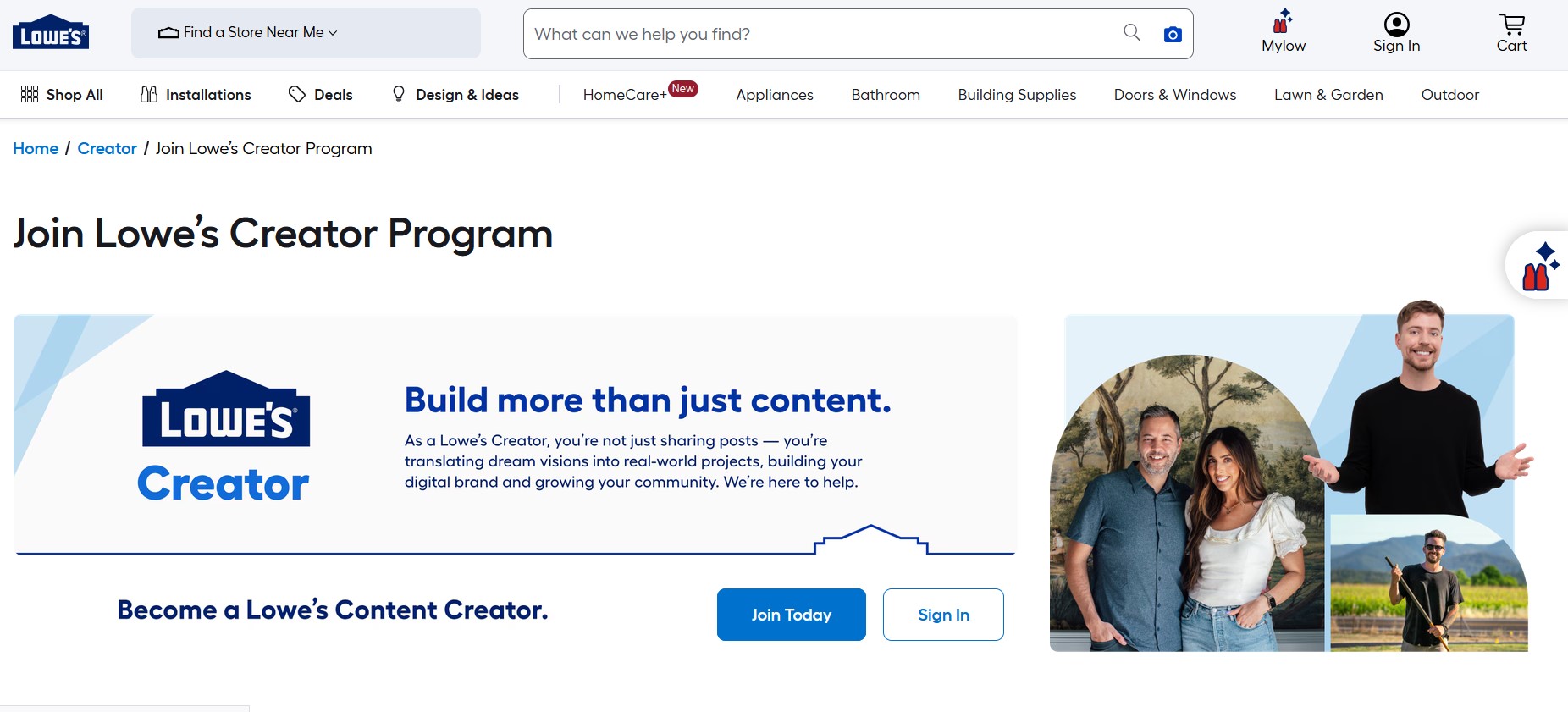 Lowe's affiliate program page on CJ Affiliate