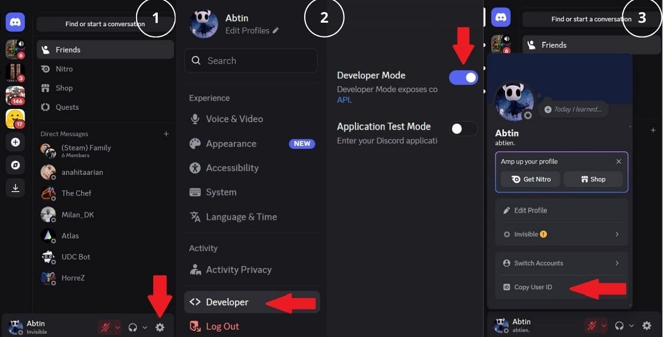 Copying your Discord User ID on the desktop app to build a Discord profile link