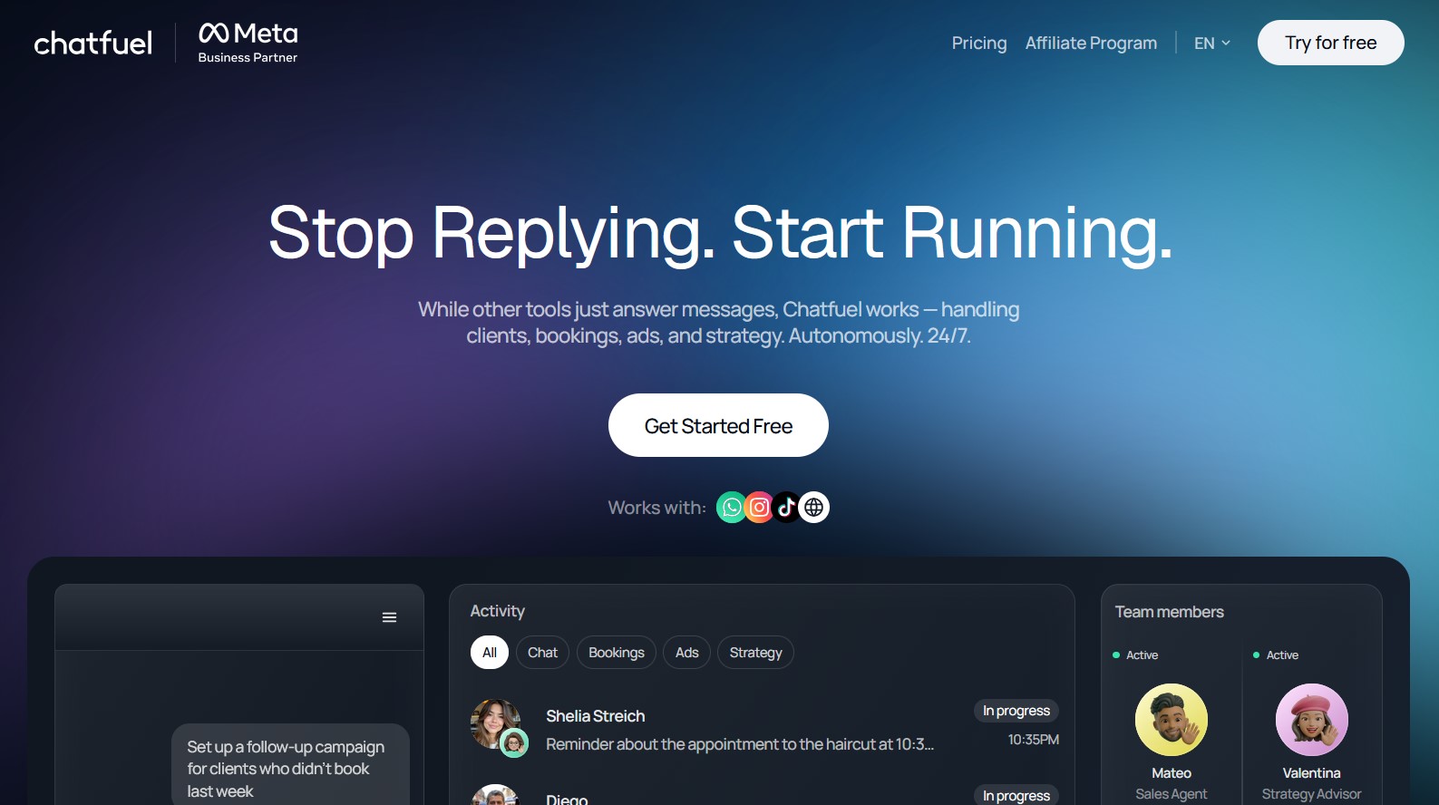 Chatfuel Messenger and Instagram automation dashboard