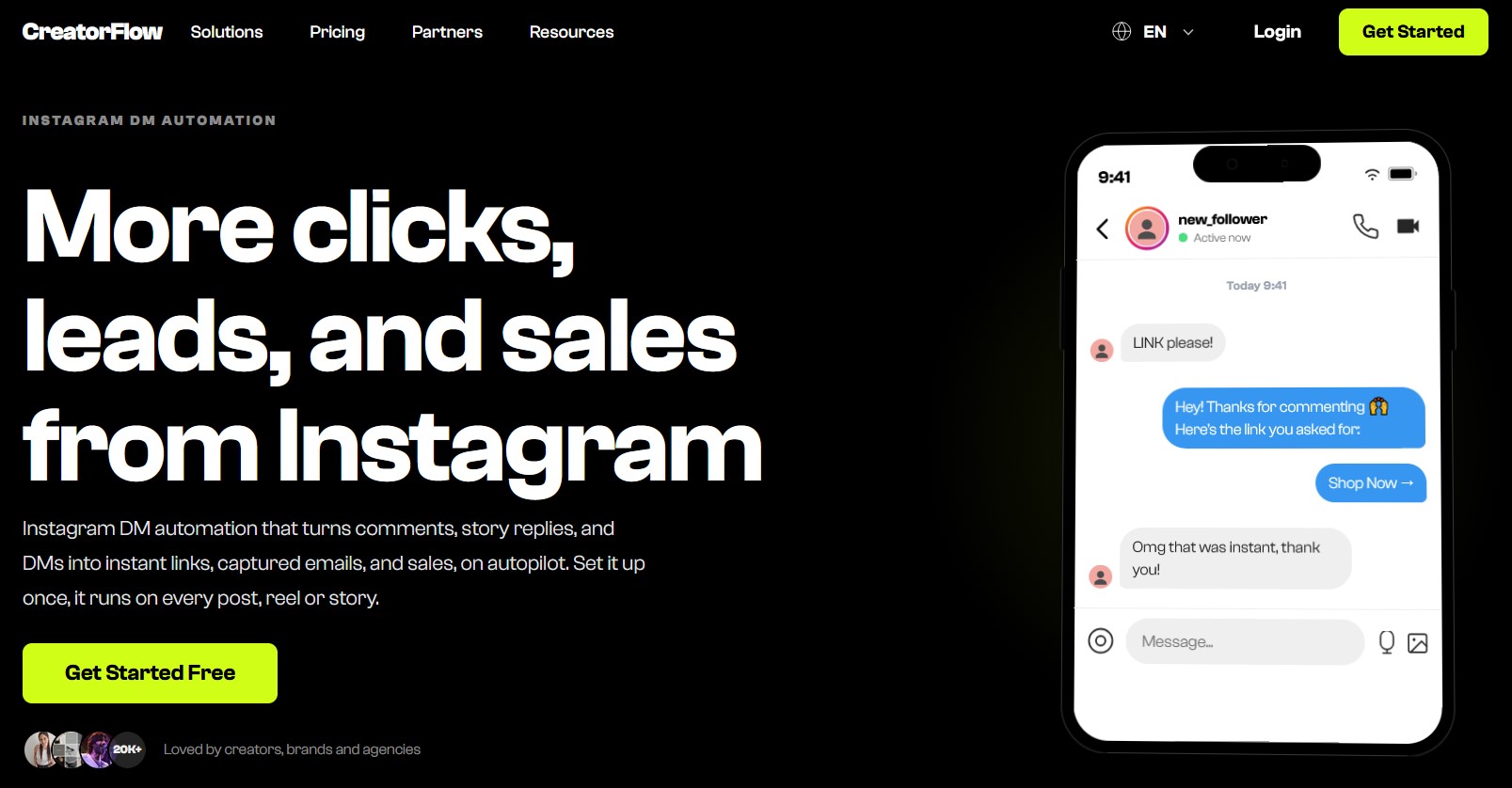 CreatorFlow Instagram DM automation dashboard