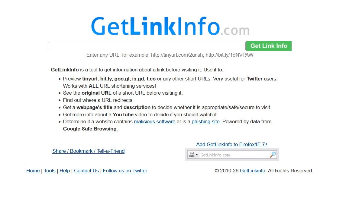 GetLinkInfo expanding a shortened affiliate link and showing page metadata