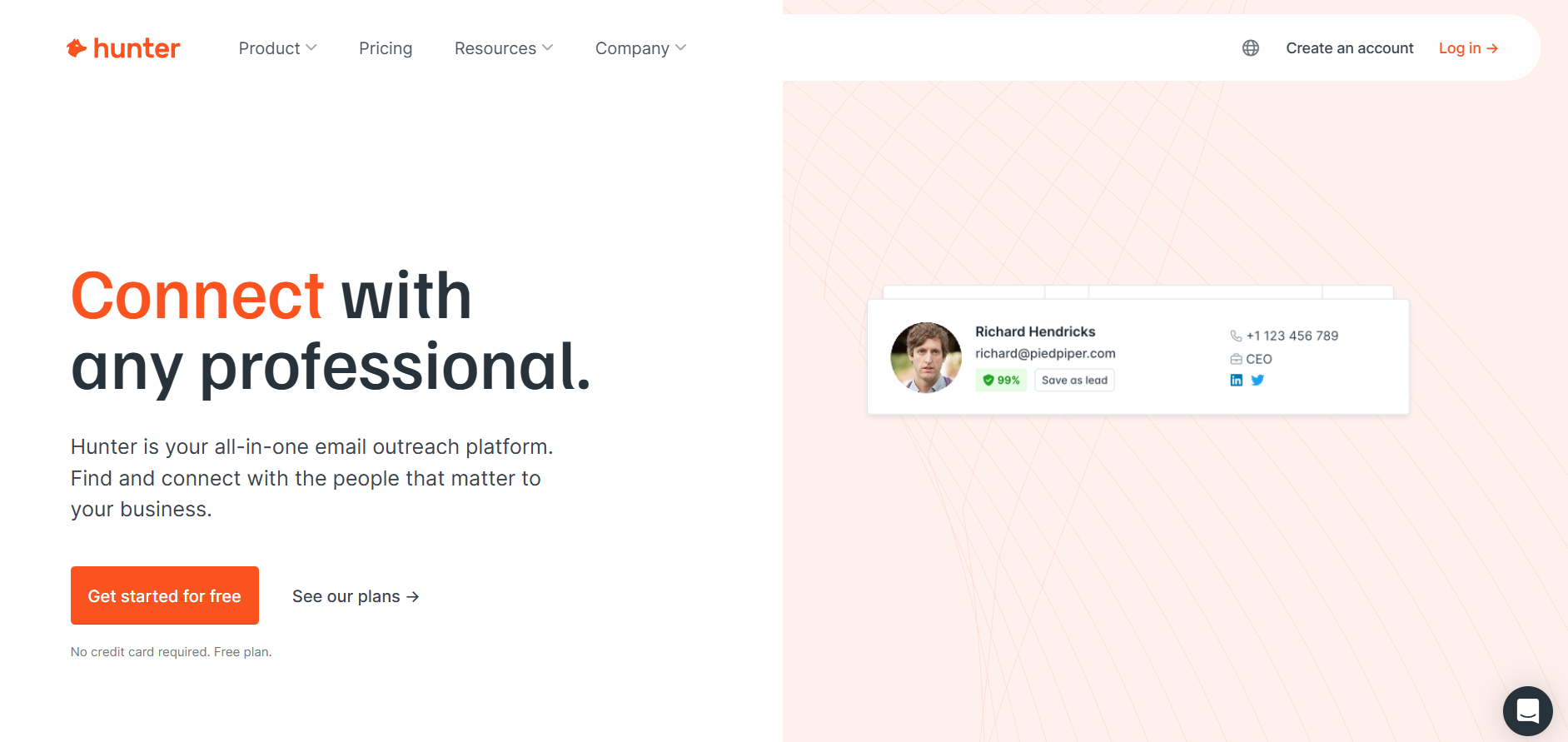 Hunter.io homepage