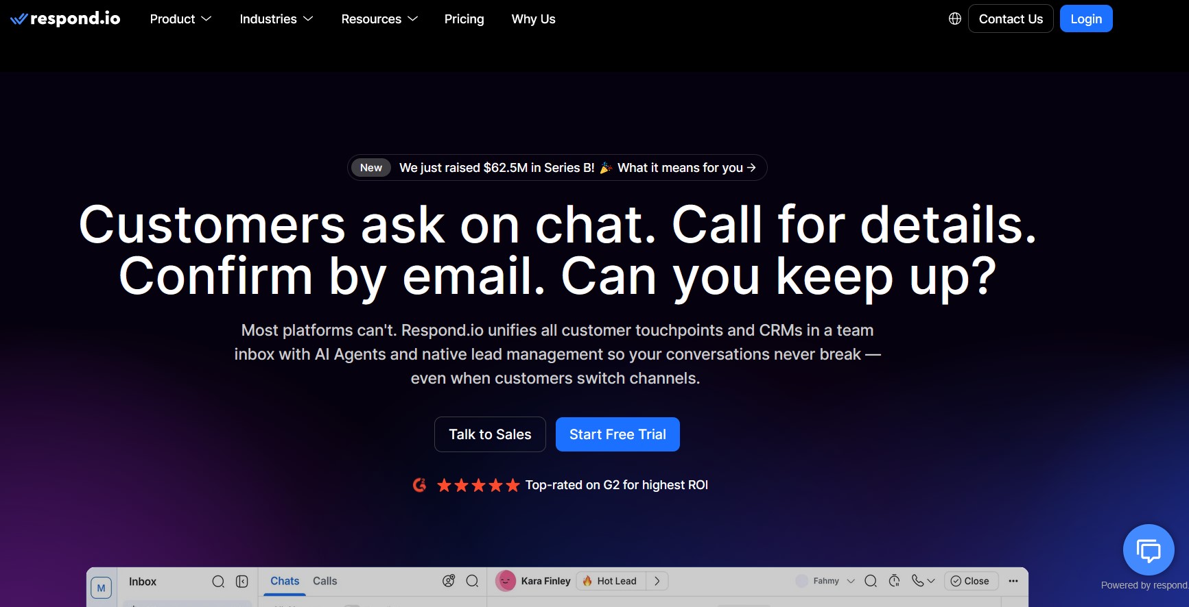 Respond.io omnichannel messaging inbox