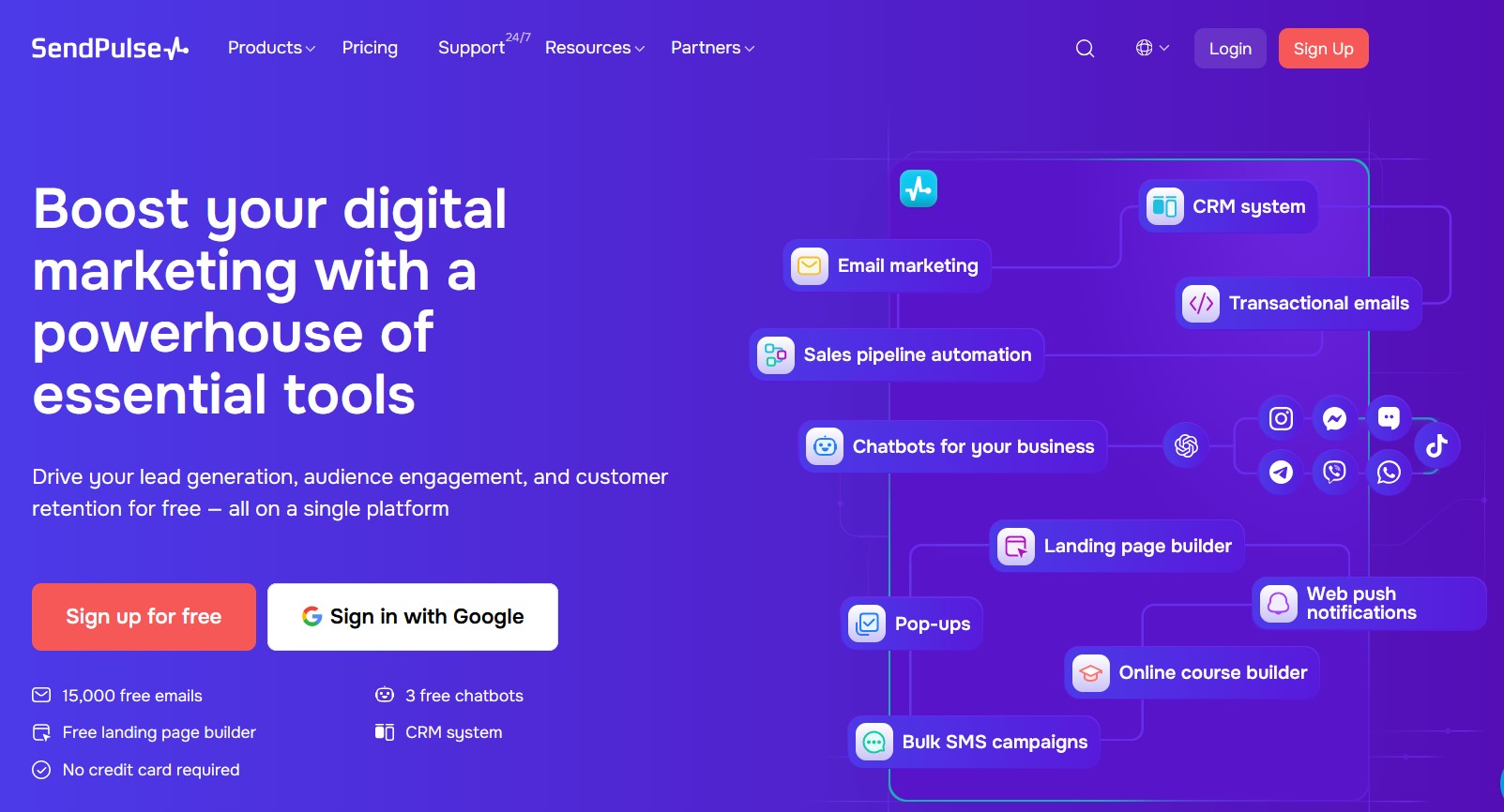SendPulse multichannel chatbot builder