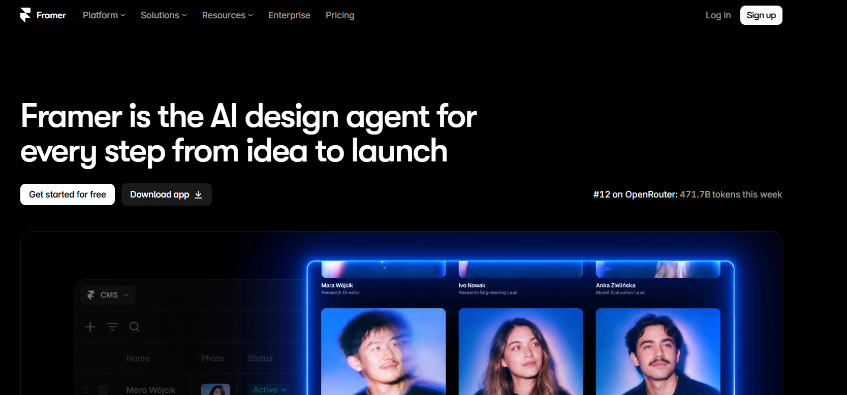 Framer homepage screenshot