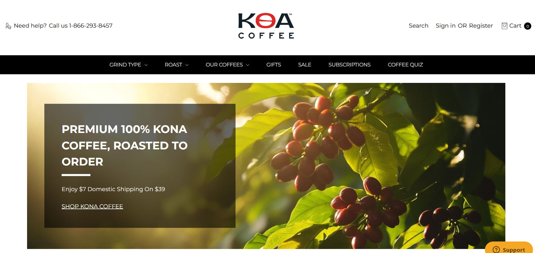 Koa Coffee homepage screenshot