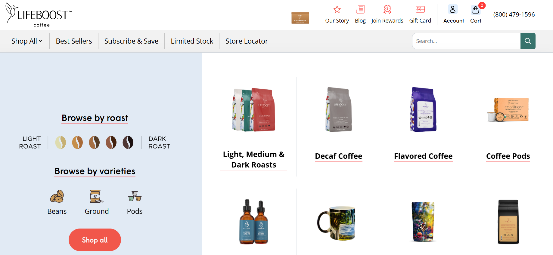 Lifeboost Coffee homepage screenshot