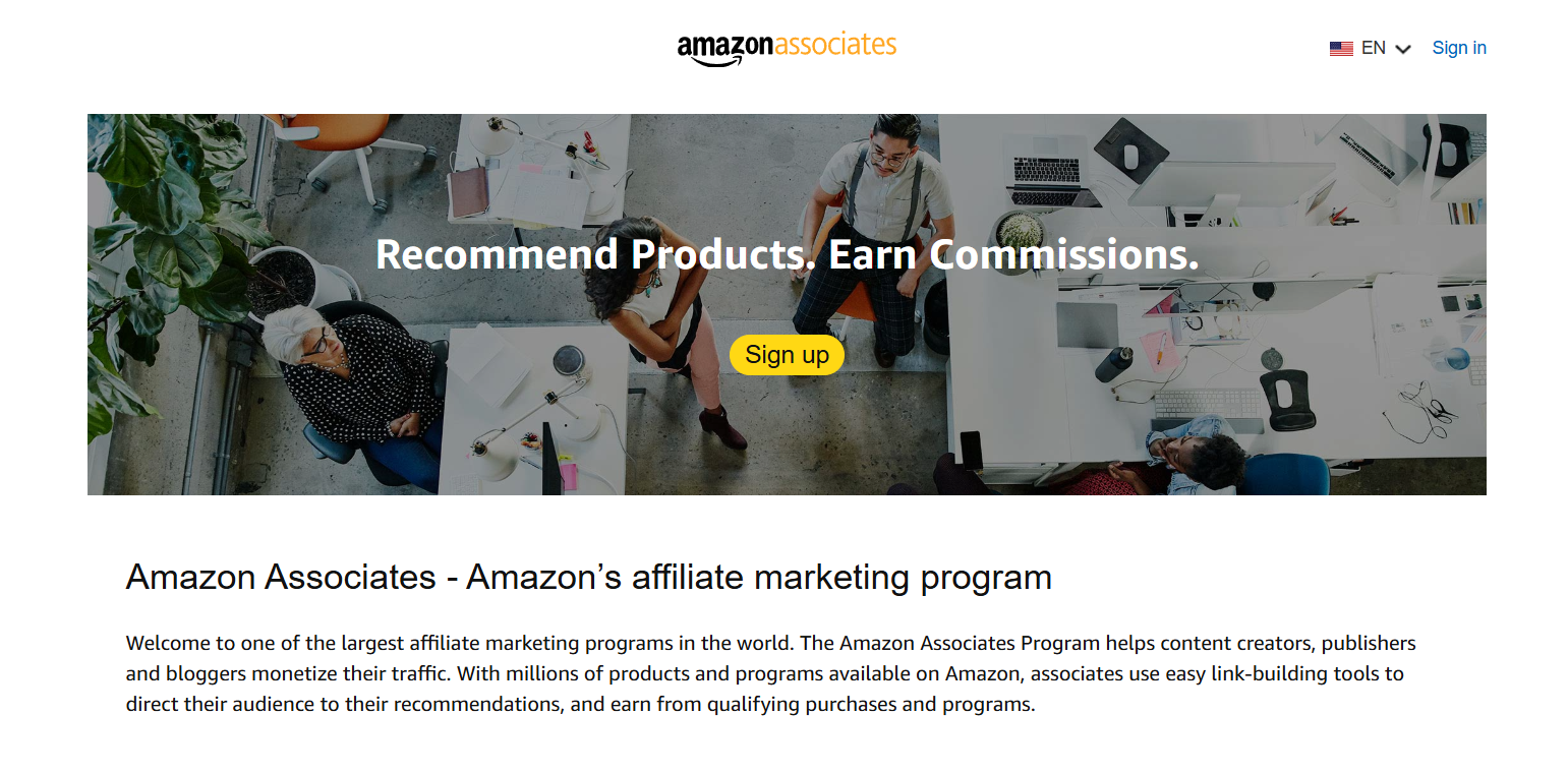 Amazon Associates homepage screenshot