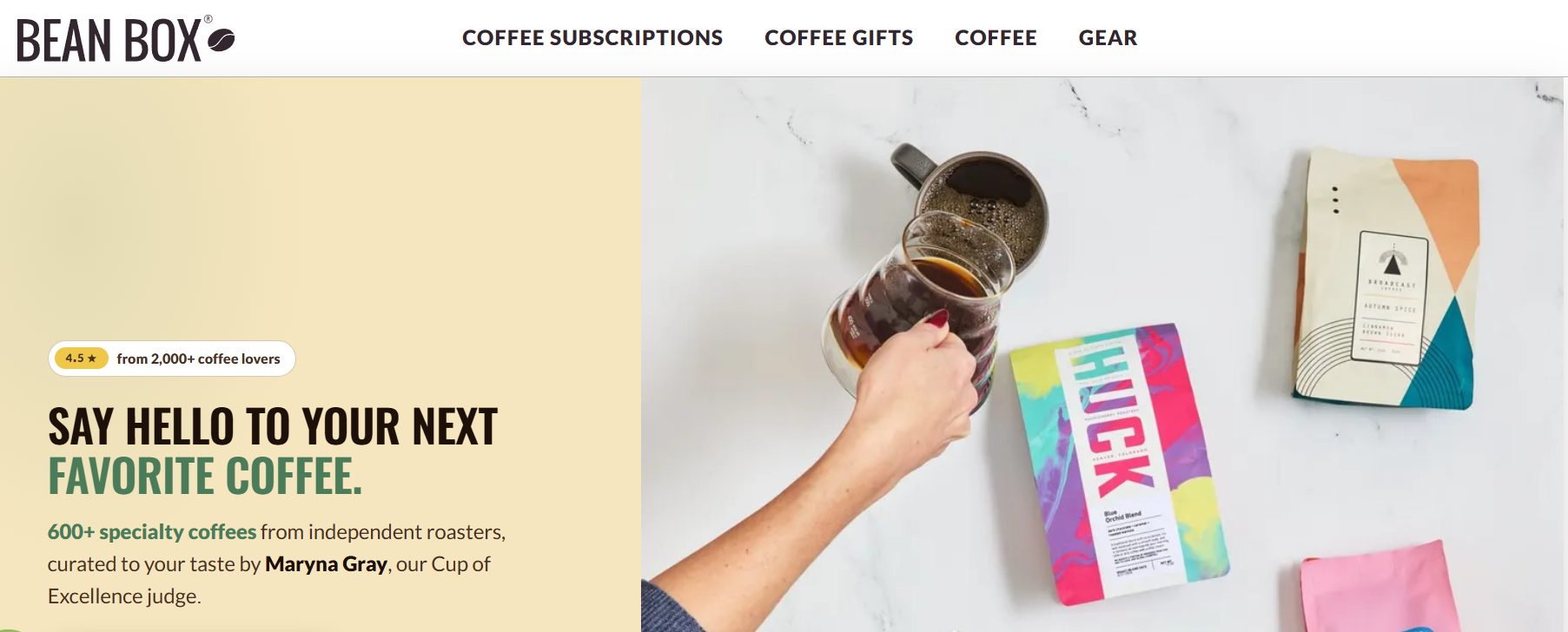 Bean Box homepage screenshot