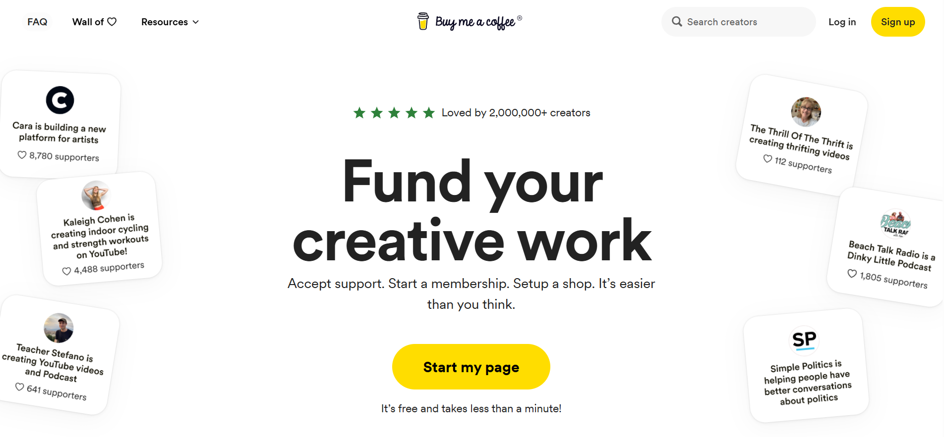 Buy Me a Coffee homepage screenshot