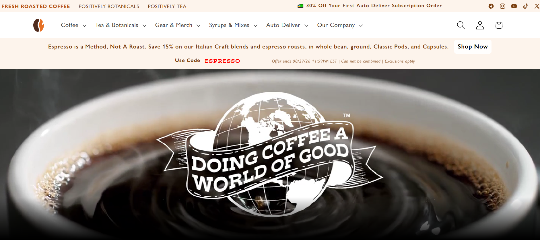 Fresh Roasted Coffee homepage screenshot
