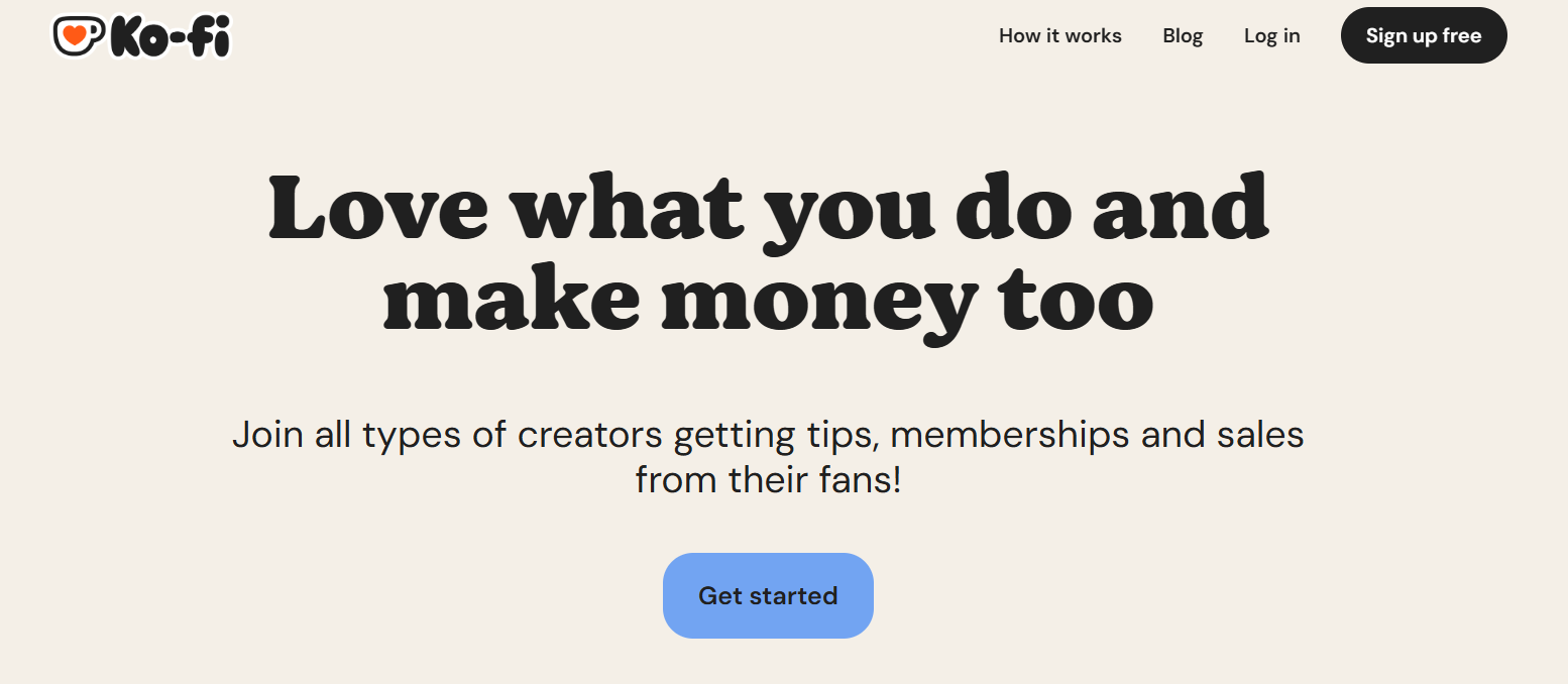 Ko-fi homepage screenshot