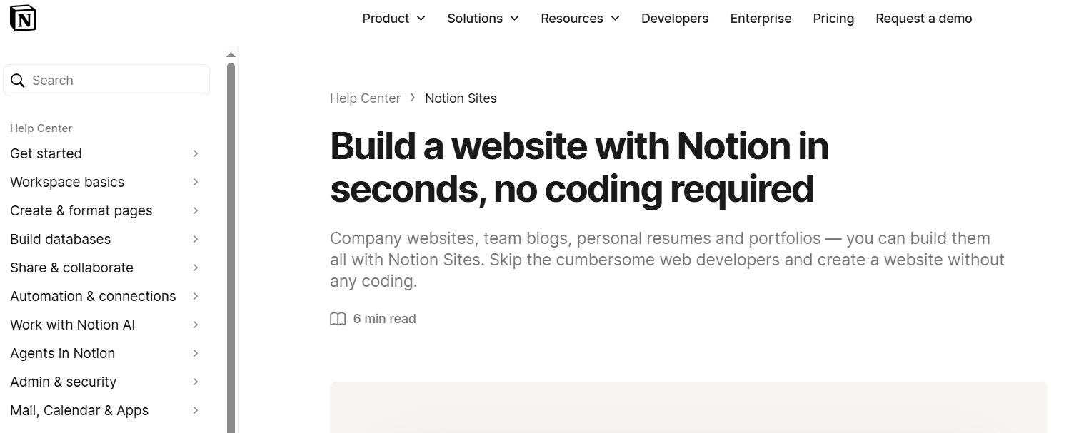 Notion Sites homepage screenshot