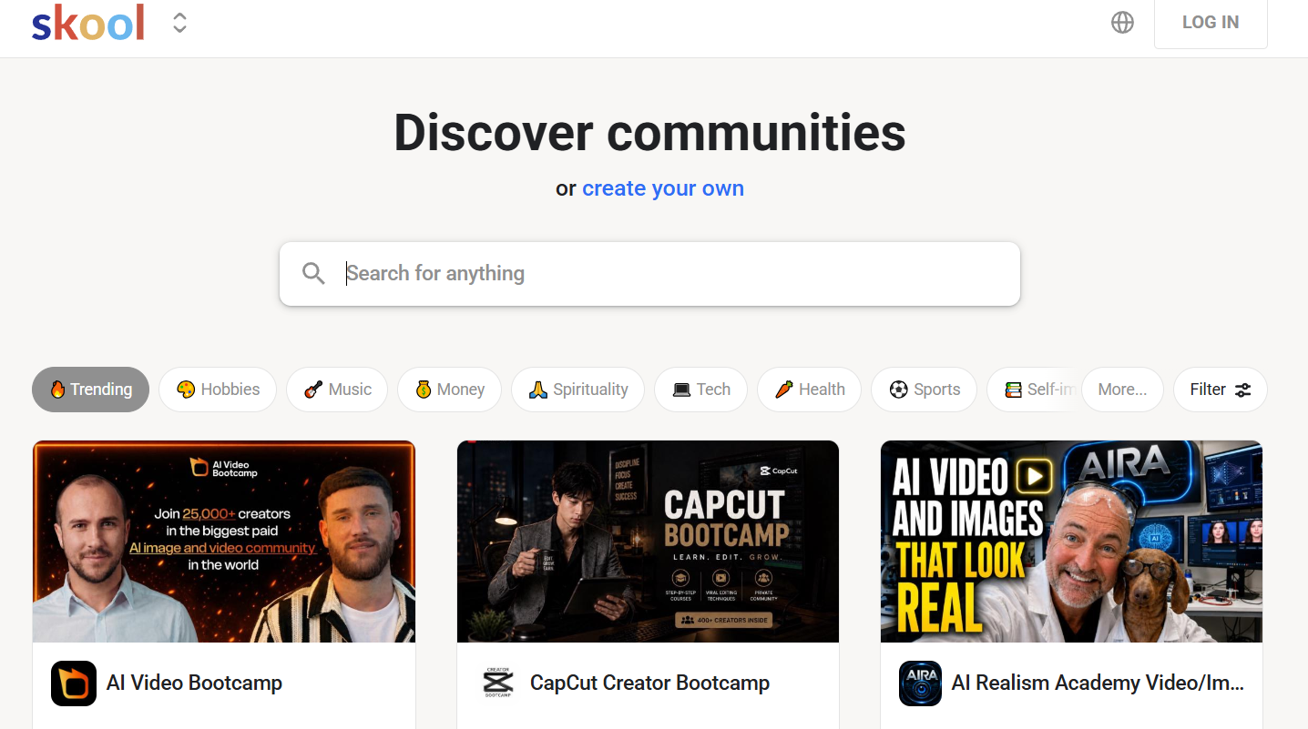 Skool homepage screenshot