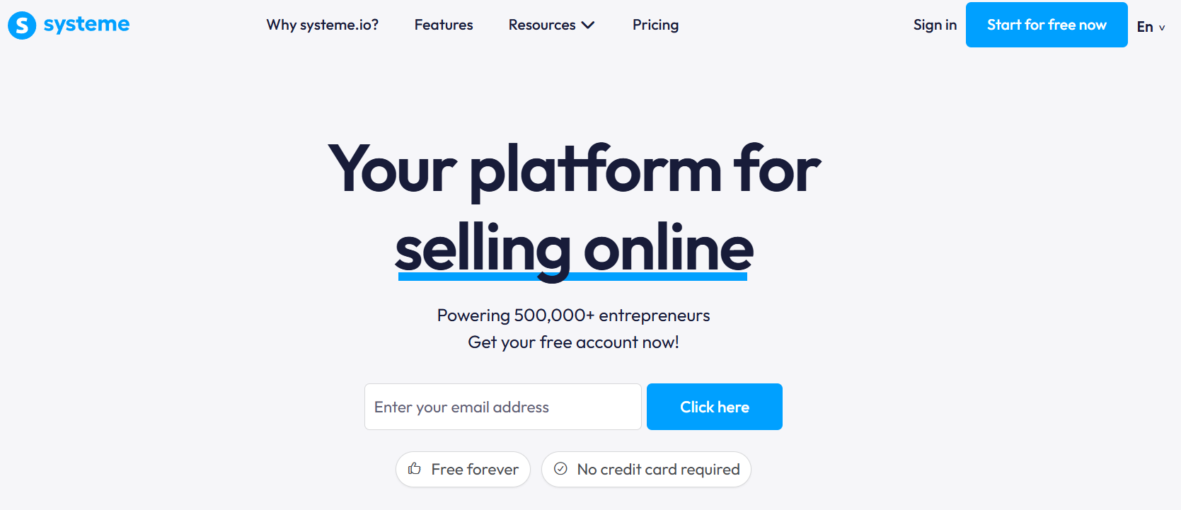 Systeme.io homepage screenshot