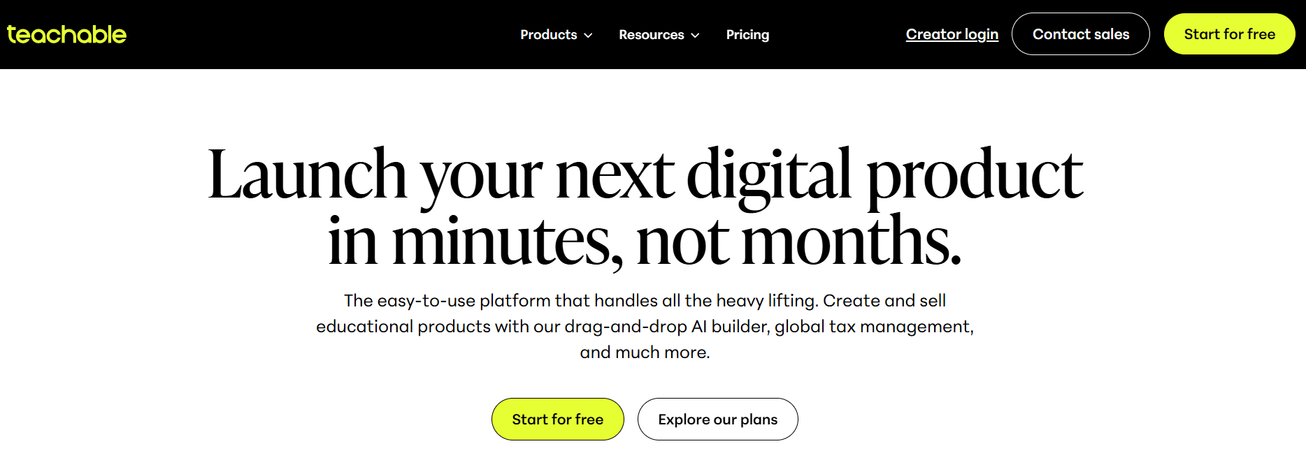 Teachable homepage screenshot