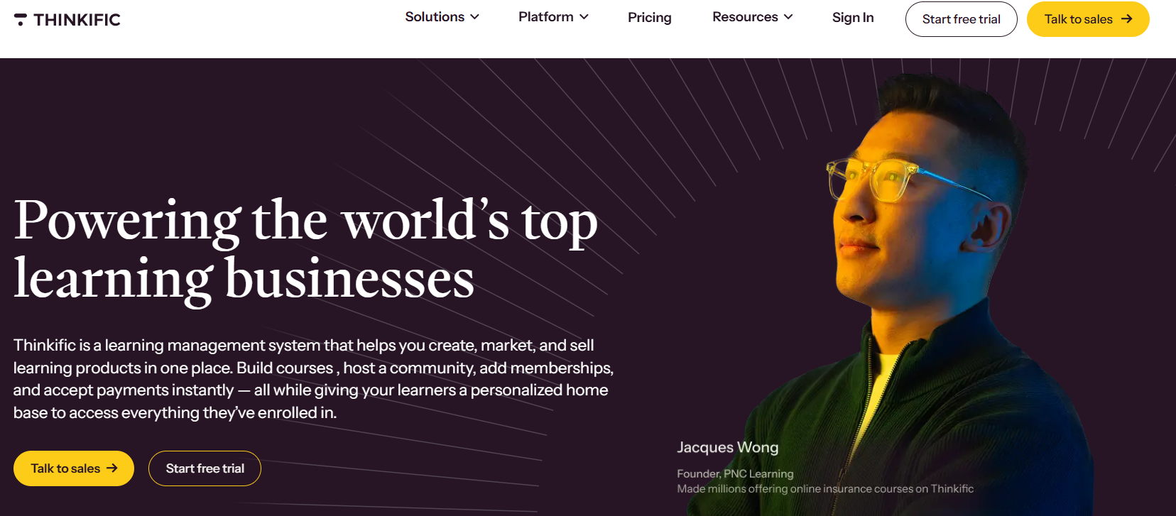 Thinkific homepage screenshot
