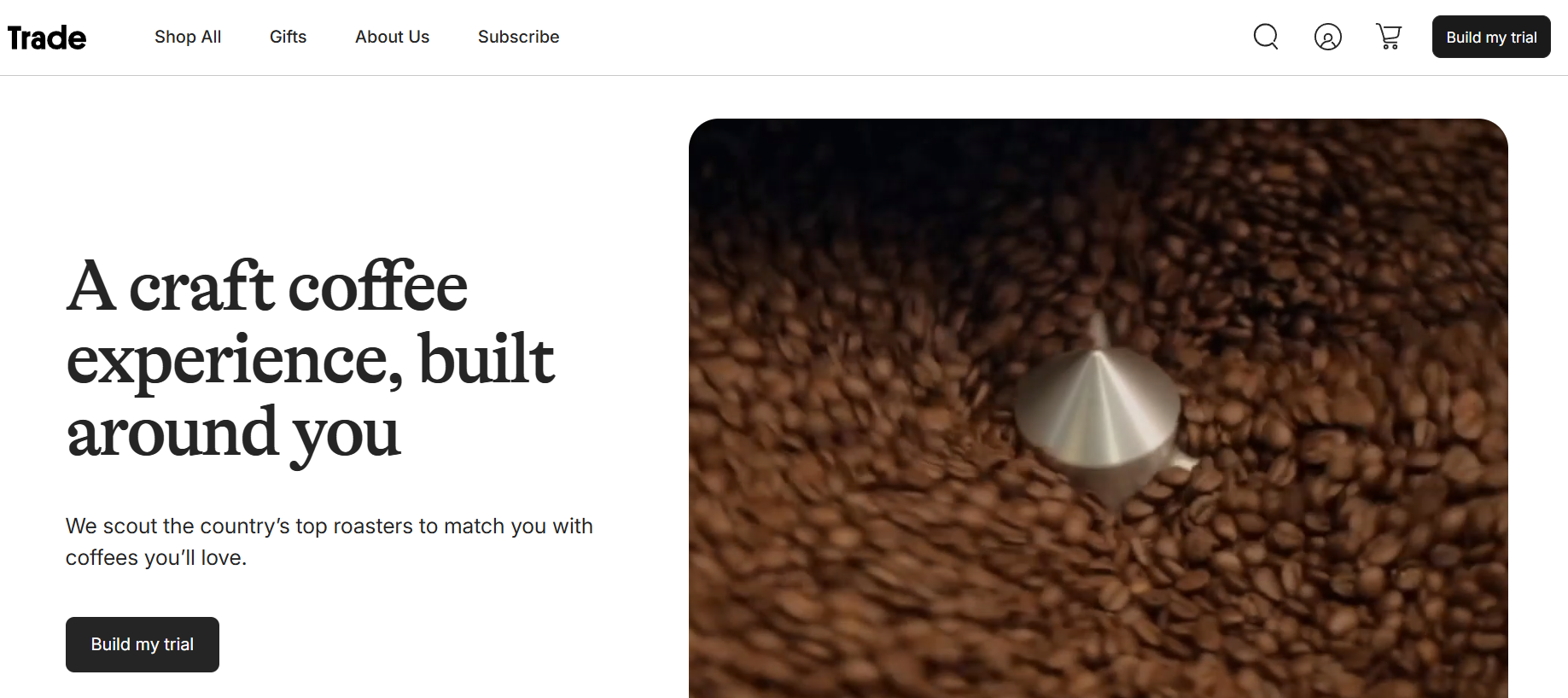 Trade Coffee homepage screenshot