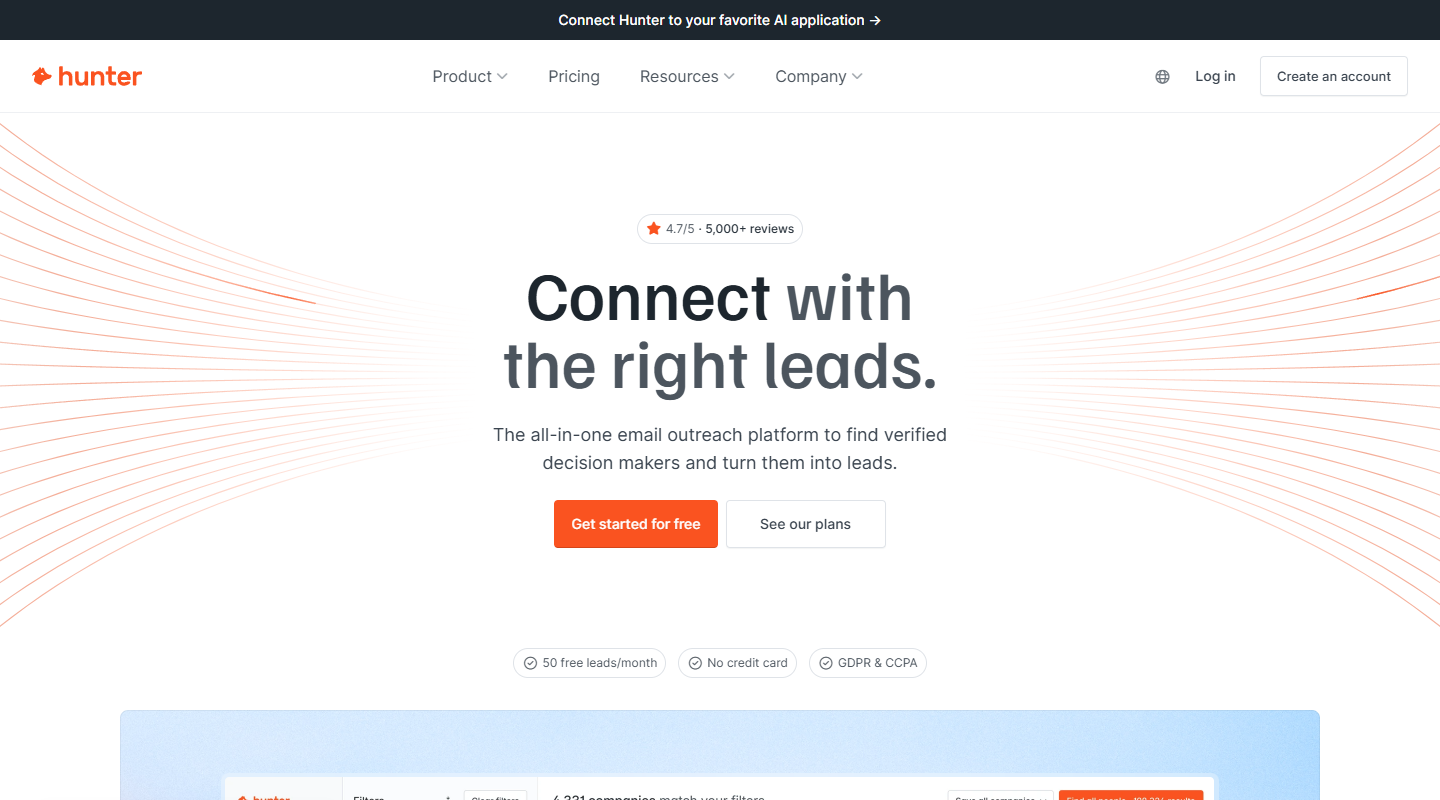 Hunter.io homepage