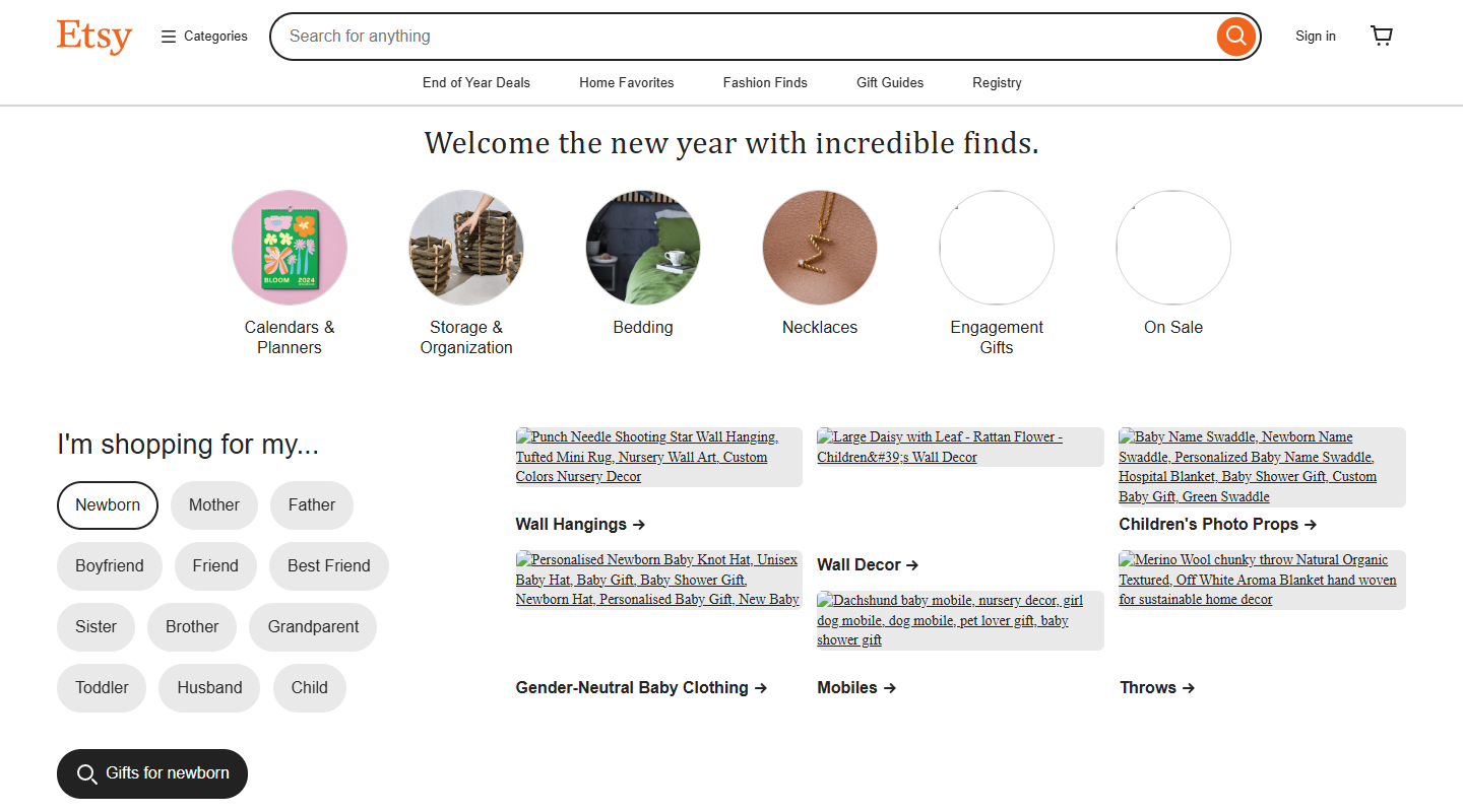 Etsy art affiliate homepage