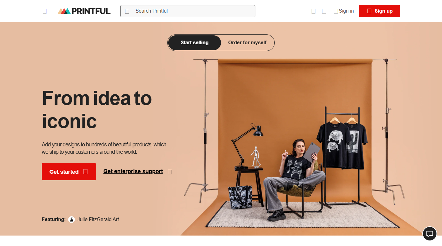 Printful art affiliate homepage