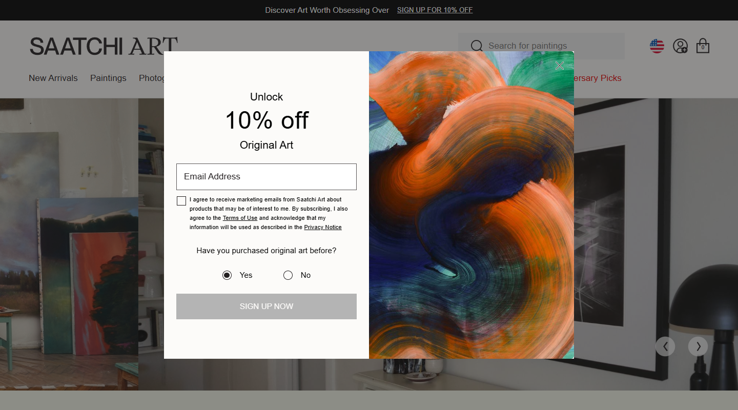 Saatchi Art art affiliate homepage