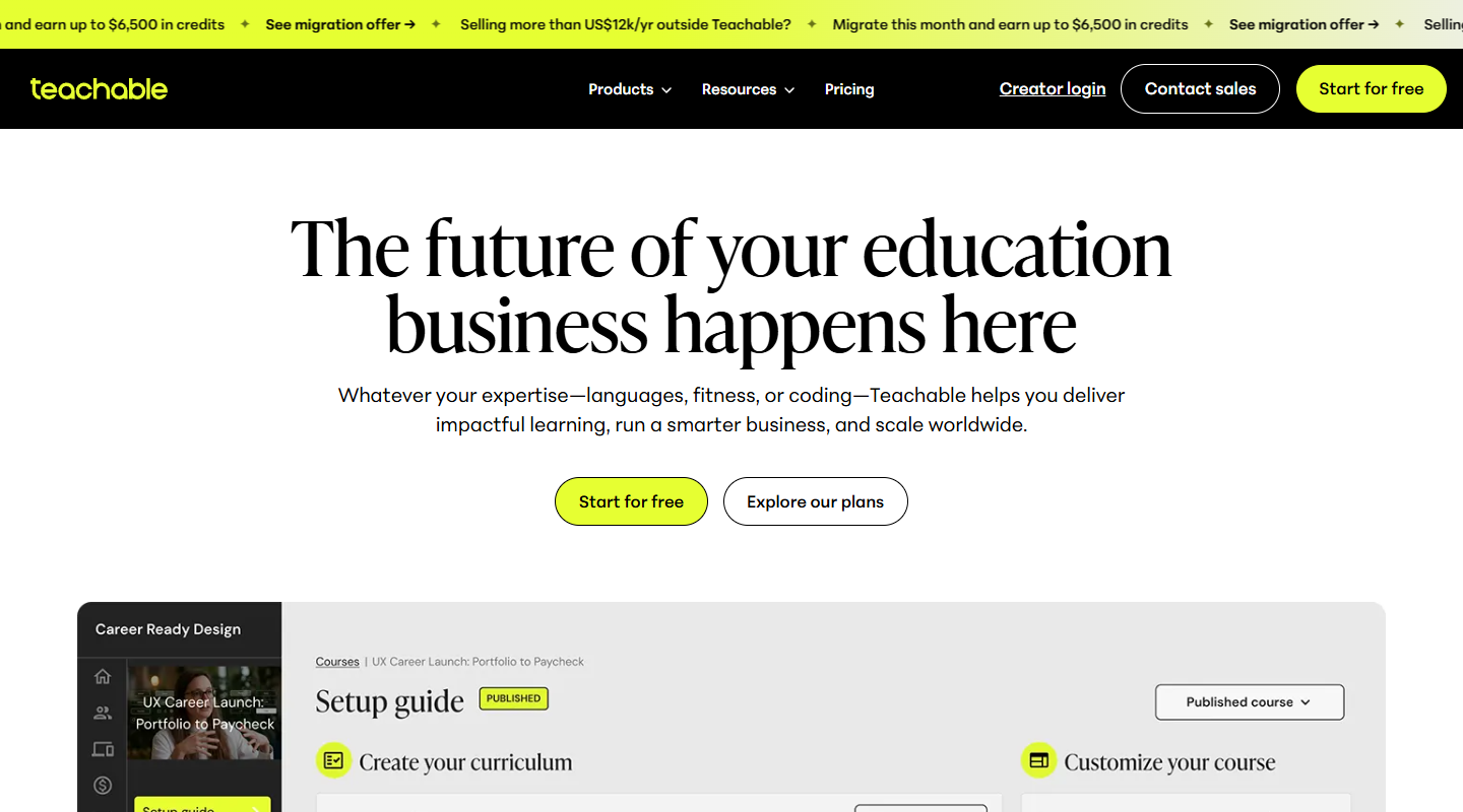 Teachable and Thinkific art affiliate homepage