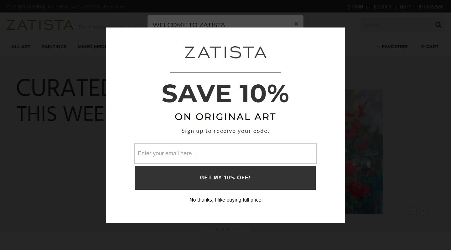 Zatista art affiliate homepage