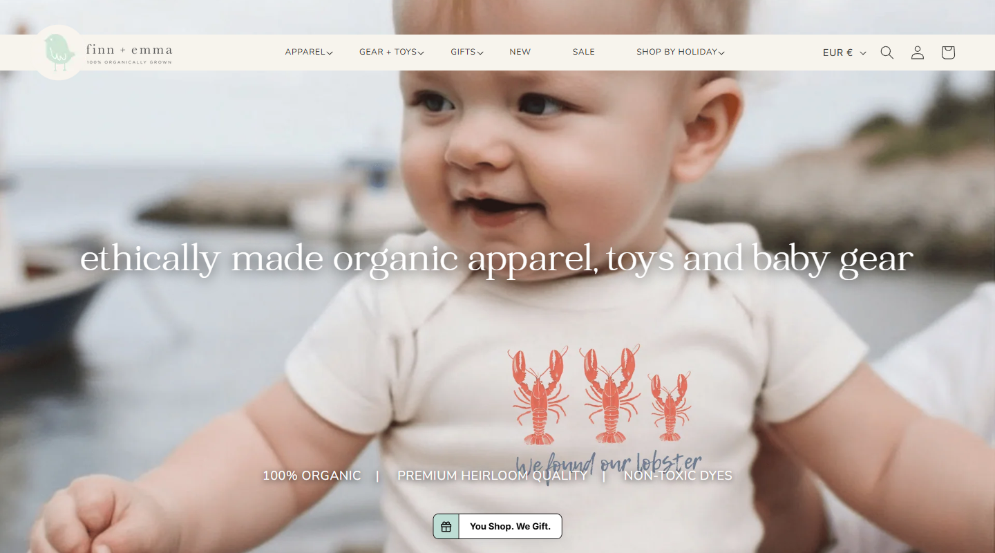 Finn + Emma baby affiliate homepage