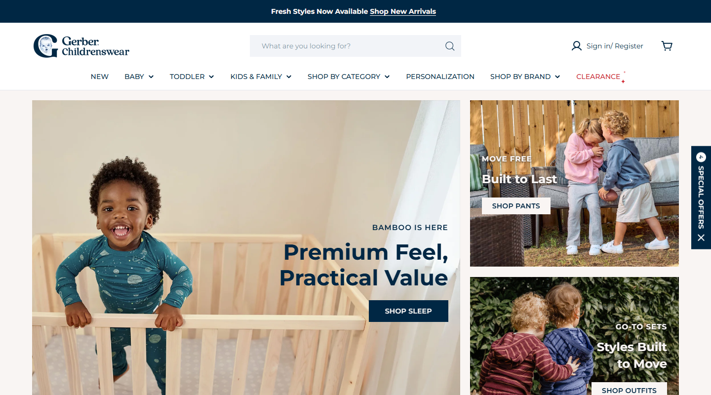 Gerber Childrenswear baby affiliate homepage