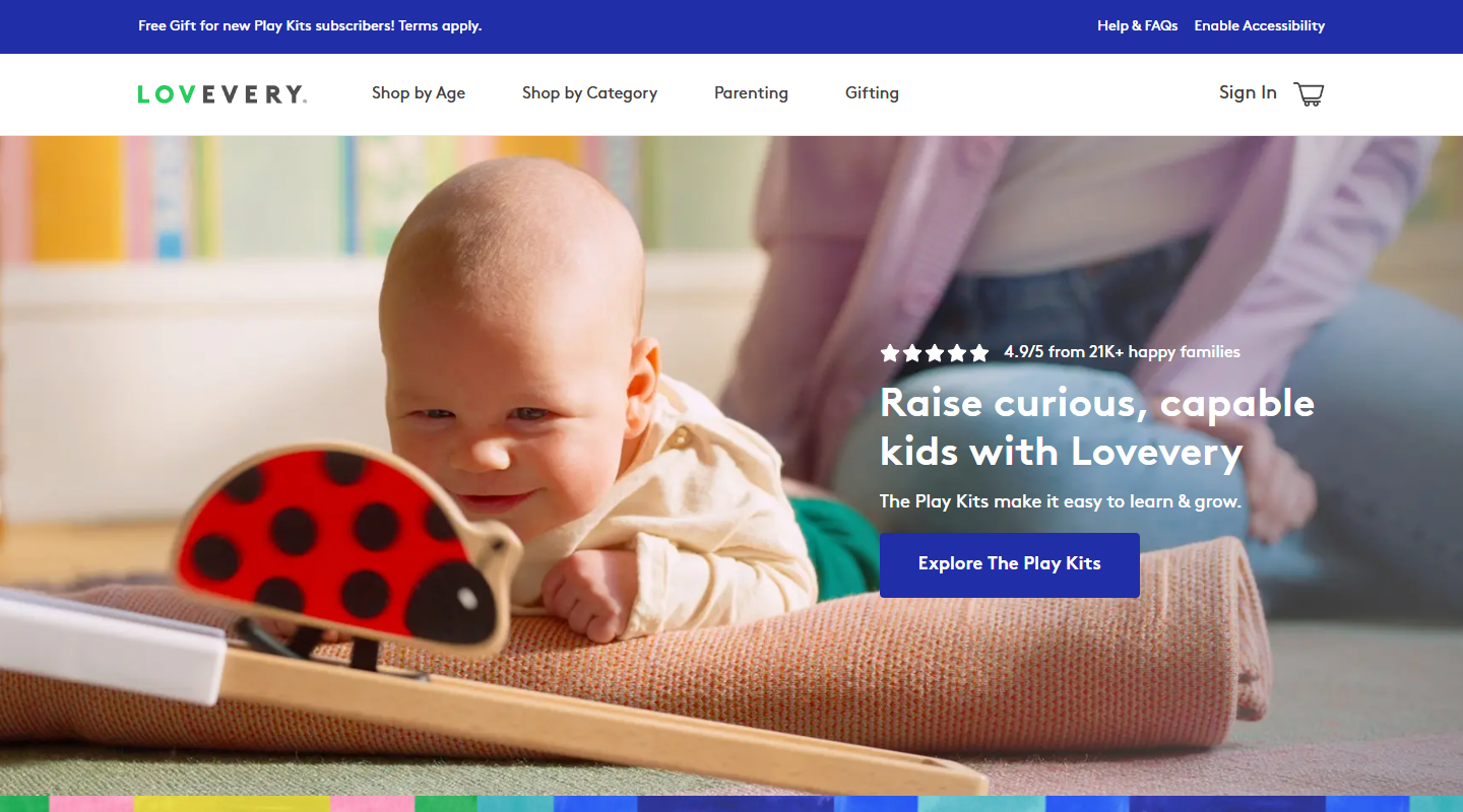 Lovevery baby affiliate homepage