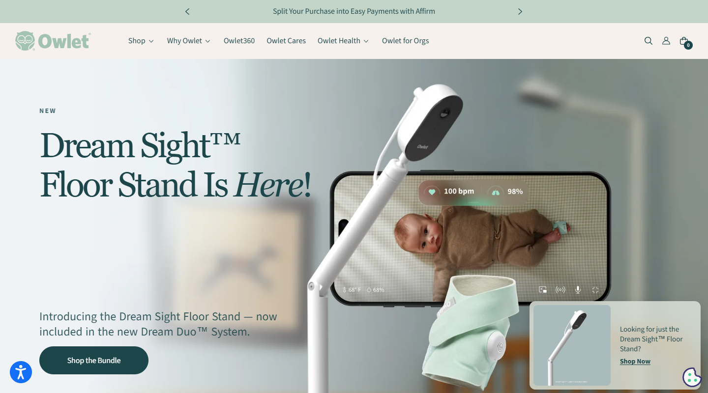 Owlet baby affiliate homepage