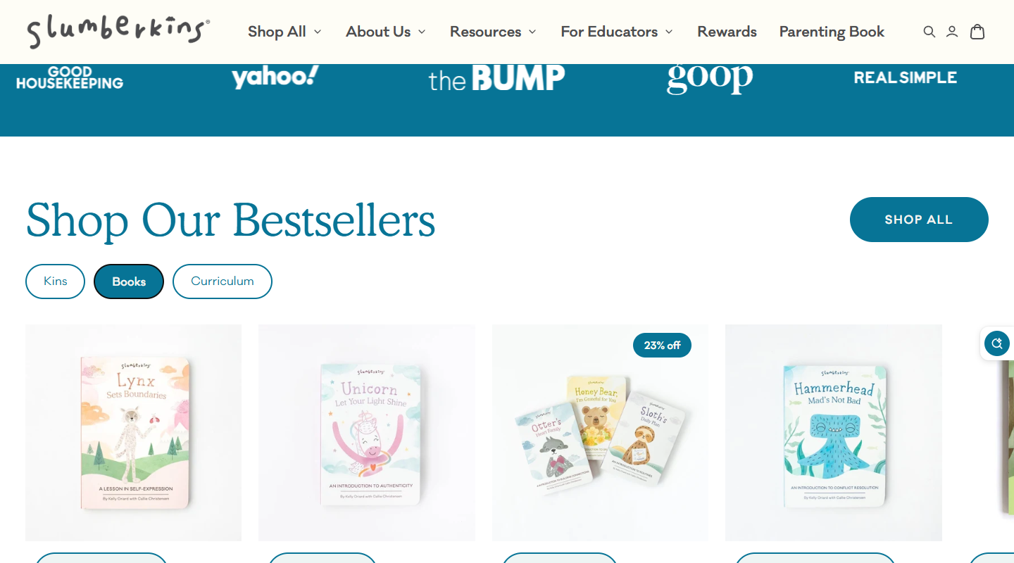 Slumberkins baby affiliate homepage