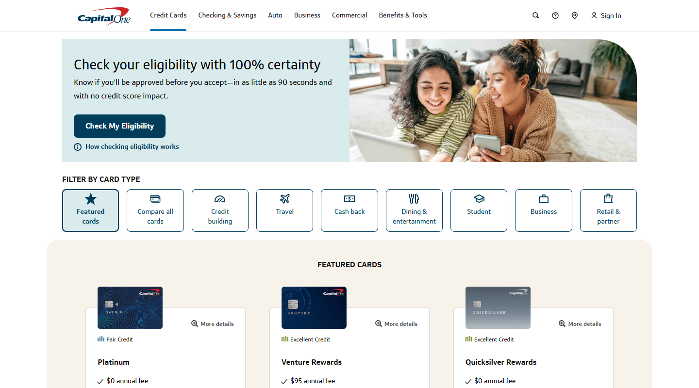 Capital One (Consumer) homepage