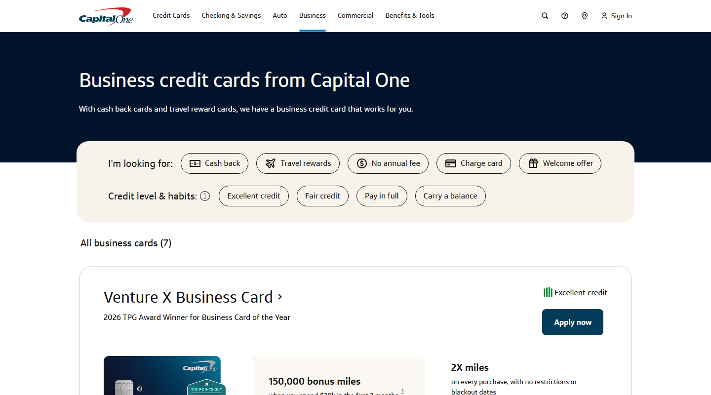 Capital One Spark Business homepage