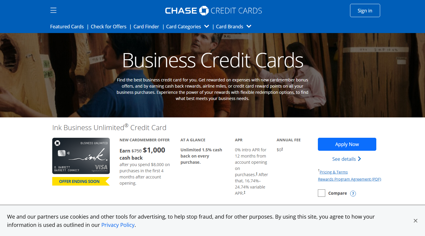 Chase Ink Business homepage