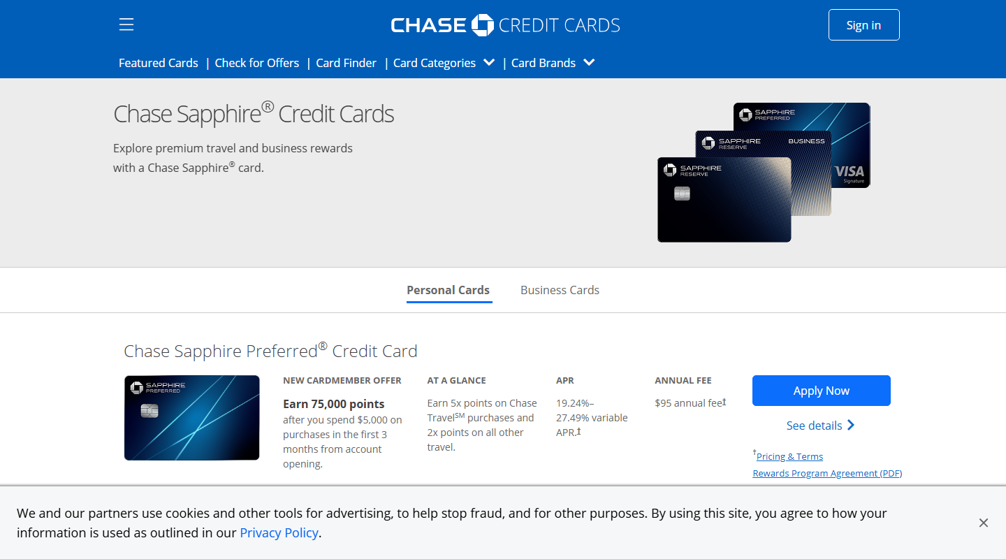 Chase Sapphire (via CardRatings) homepage