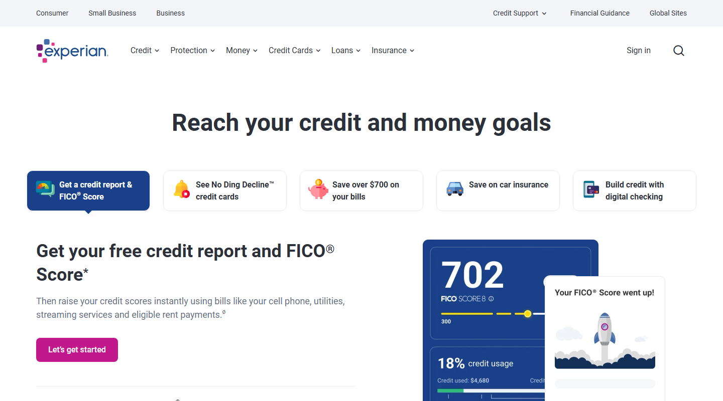 Experian homepage