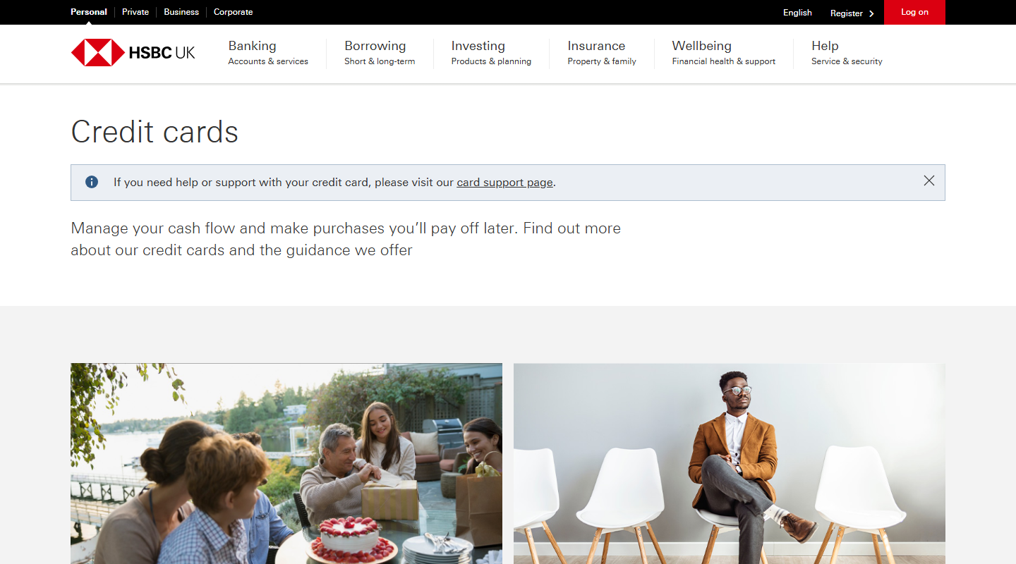 HSBC Credit Cards (UK / International) homepage