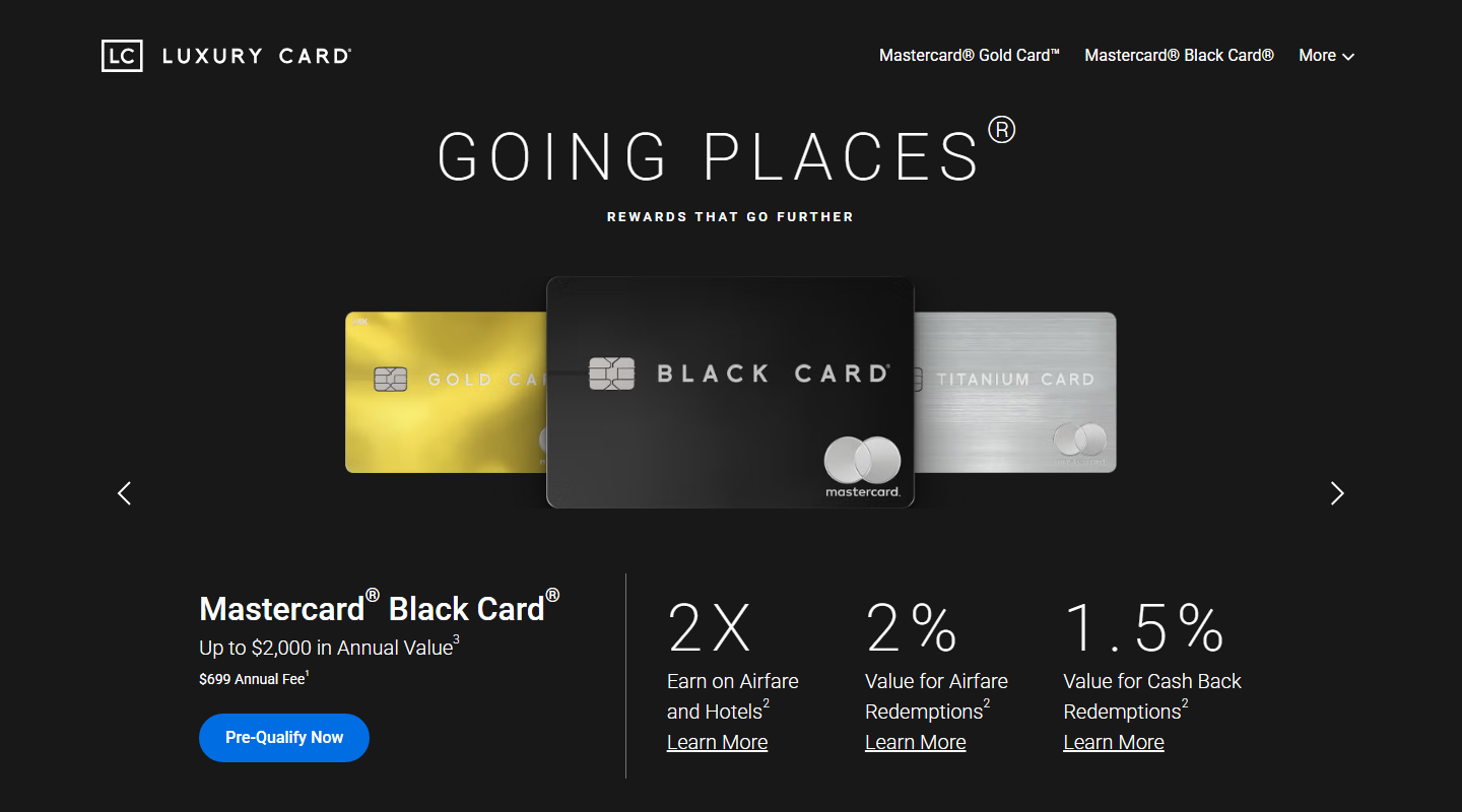 Luxury Card homepage