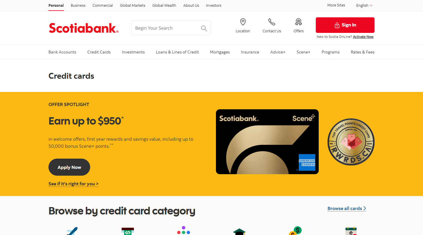 Scotiabank Credit Cards (Canada) homepage