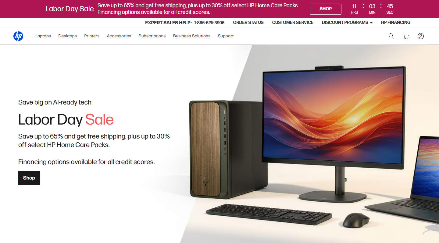 HP Store laptops and printers homepage