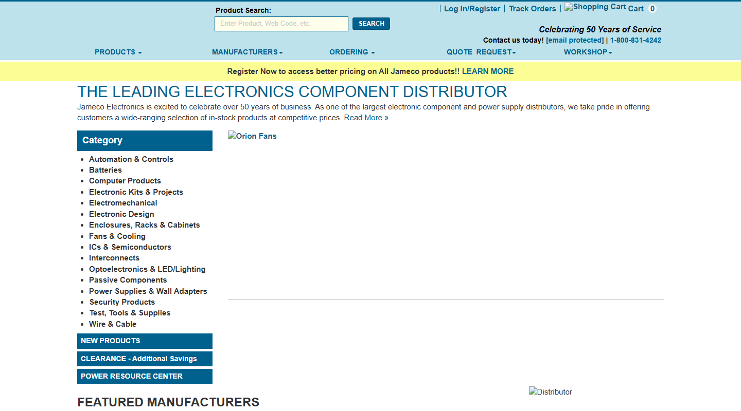 Jameco Electronics components homepage