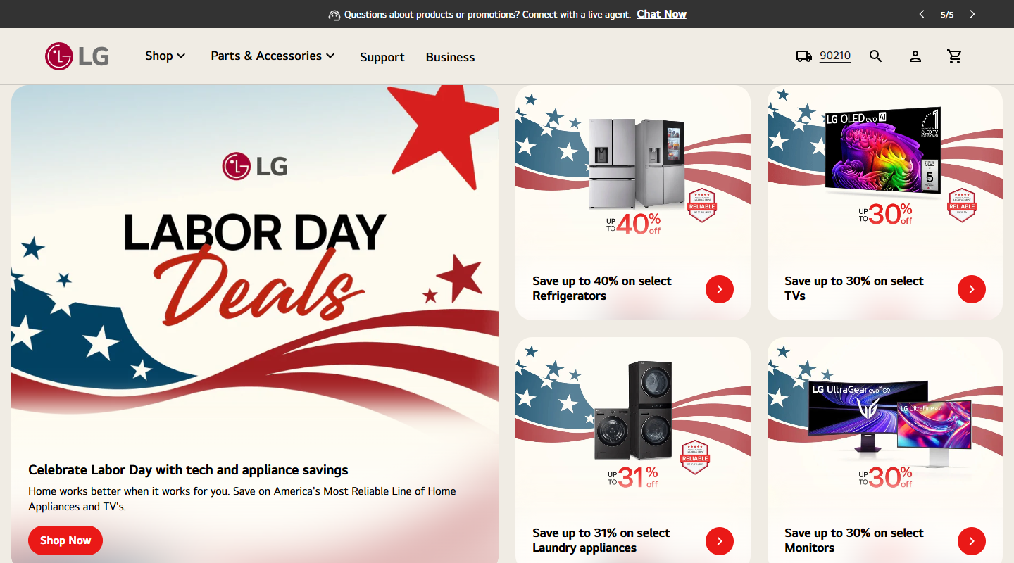 LG Electronics TVs and appliances homepage