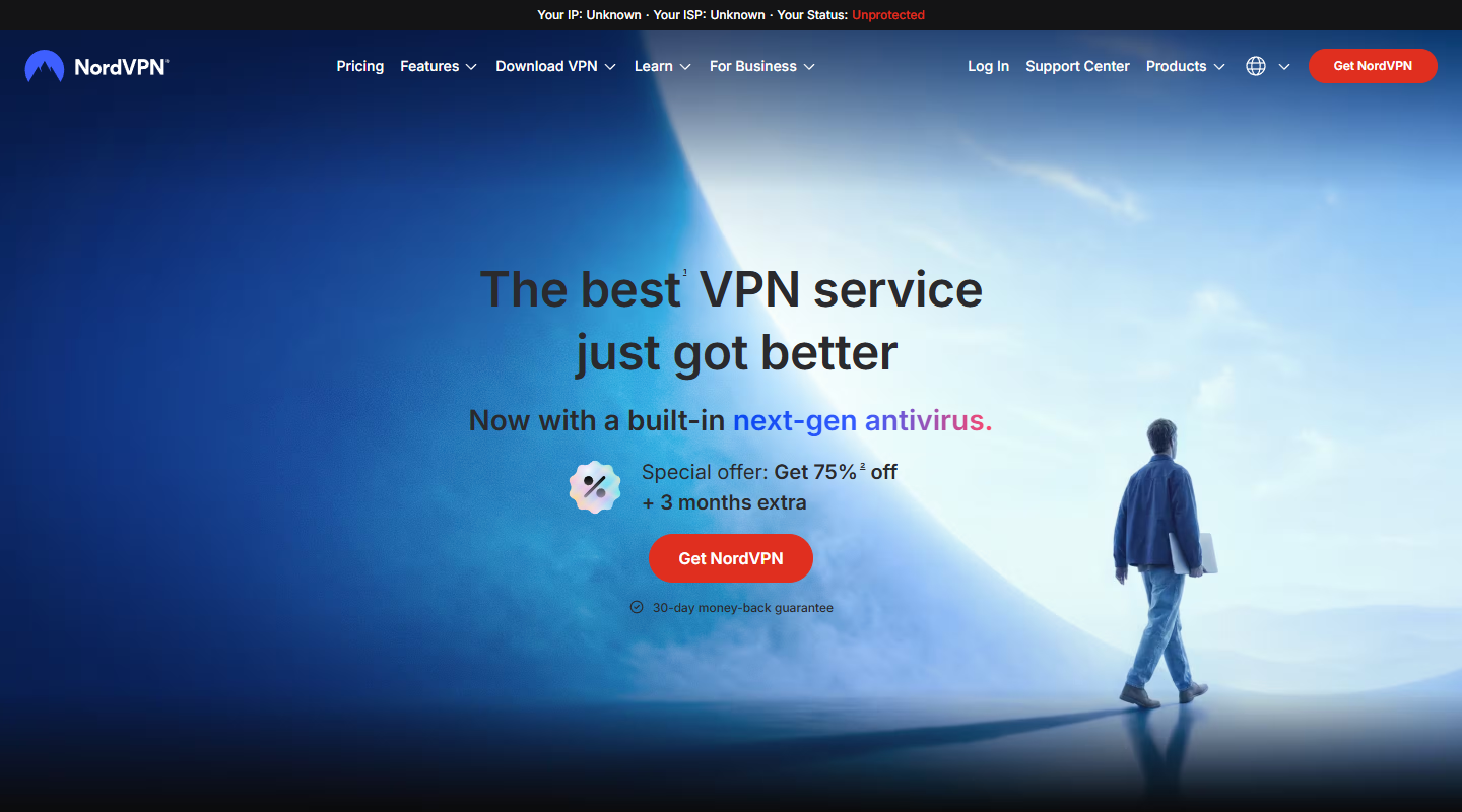 NordVPN security software homepage
